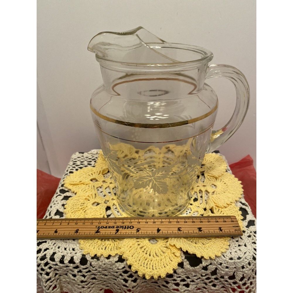 Vintage Bartlett Collins‎ Pitcher Etched Grapevines Mid Century Modern Barware.